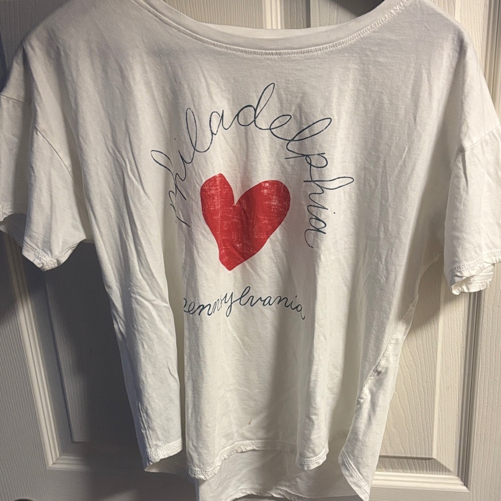 Anthropologie White Tee with Red Heart